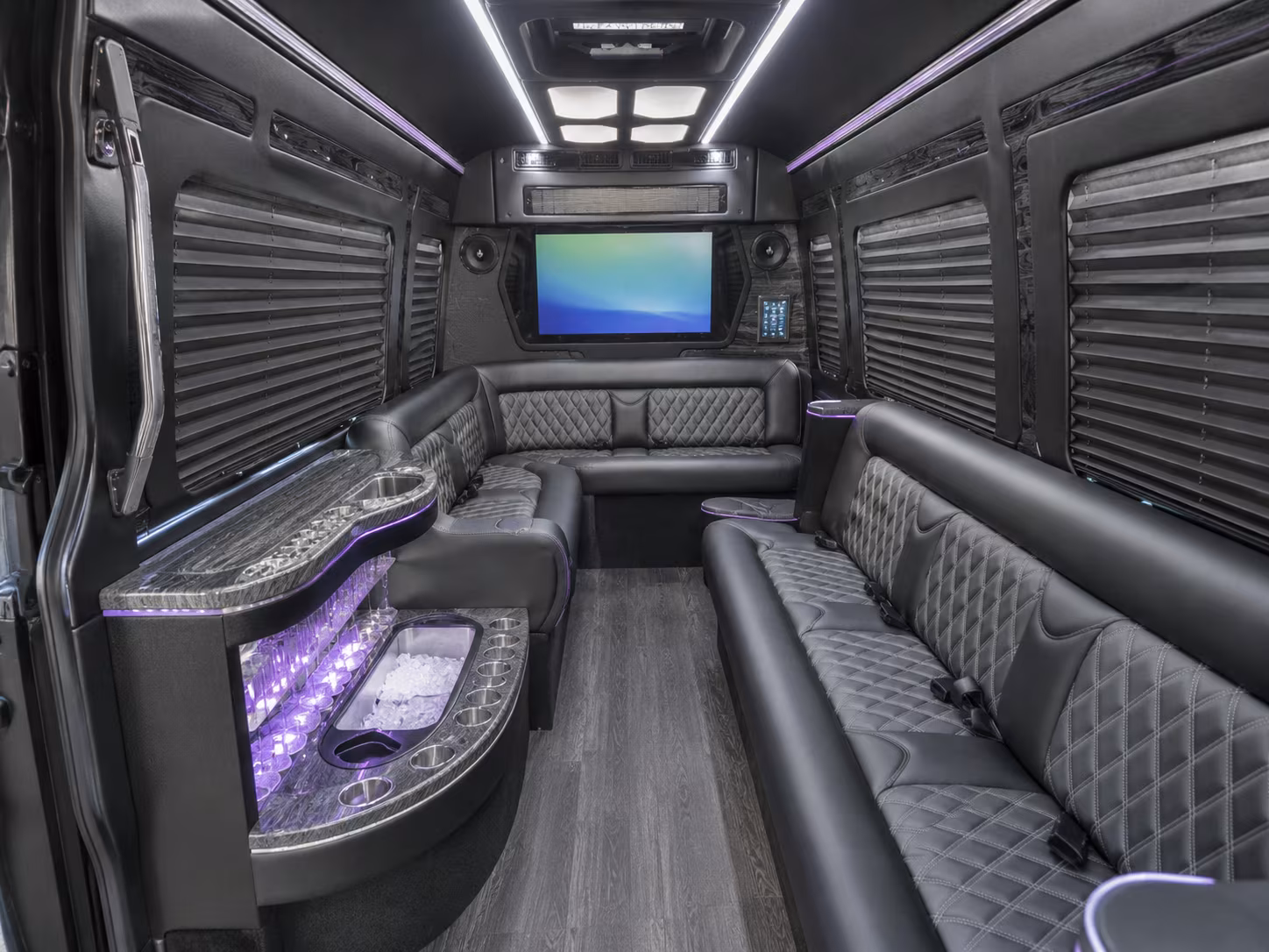 camden 15 passenger party bus inside