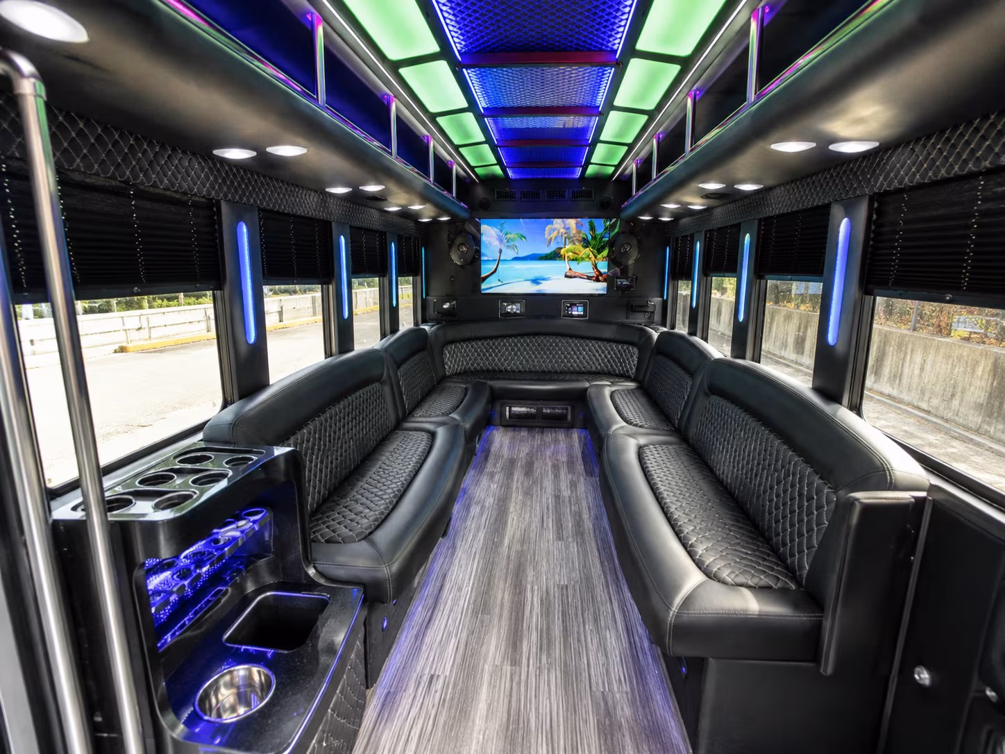 camden 18 passenger party bus inside