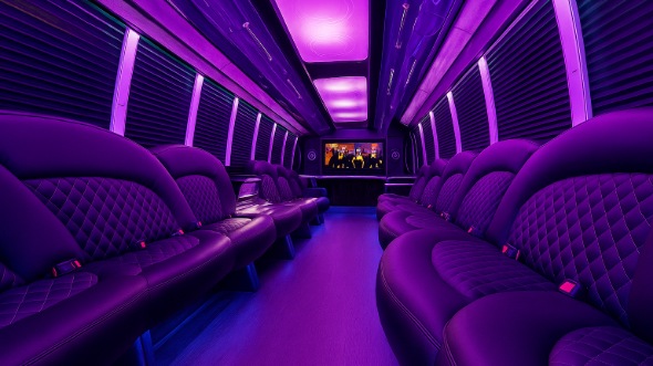 Interior of Charter Bus Company Camden's Party Bus in Camden