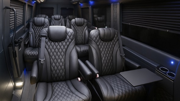 Interior of Charter Bus Company Camden's Sprinter Van Rental With Driver in Camden